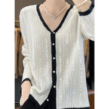 Autumn/Winter 2025 New Cardigan Women's V-Necked Squints Sweater Jacket Loose Pearl Buckle Knitting Top HZ1220