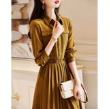 100-Fold Dress Autumn 2025 New Collar Loose Long Sleeve A Simple Elegant Dress Women's Long Model HZ1220