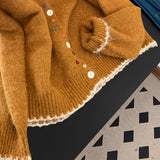 Korean Retro Wavy Collar Color Button Design Knitted Cardigan Women Loose Soft-Creative Sweater Jacket Autumn HZ1208
