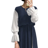 Spring And Autumn New Women's Clothing 20255 Impact Color Splicing Body Showing Slim Swing Long Sleeve A Word Pressure Skirt Dress HZ1220