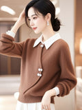 New Chinese Style Chinese Style Curry Fake Two Sweater Women 2025 Autumn And Winter New Super Good-Looking Design Knitted Top Woman HZ1208