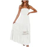 New Women's Clothing Pure Color Bra Splicing Under The Long Sleeveless Retro Bohemian Waist Dress HZ1220