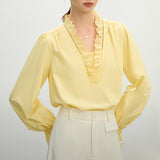 French Temperament Lace Lace V-Neck Shirt Women's Spring 2025 Design Sense Niche Elegant Loose Coat HZ1208