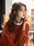 This Year's Popular Beautiful Orange Round-Neck Sweater Women Wear Loose Knitting Tops In Autumn And Winter With A Small Fragrant Wind HZ1208
