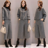 2025 New Women's Autumn And Winter Two Sets Of Trousers Thousand Bird Hairs Coat Wide Leg Pants Casual Fashion Suit Women's Trend HZ1220