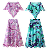 Summer New Holiday Shawl Blouse Print Bra High-Waisted Half-Skirt Set HZ1208