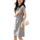 Fashion POLO Collo Colling Pinyin Long Dresses Mid-Long Dresses 2025 Summer New Casual Sports Sleeve Dress HZ1220