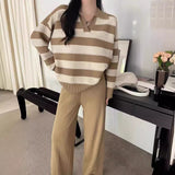 2025 Vintage Lazy Wind High-End Softy Loose Stripe Collar Fashion Knitting Suit Woman HZ1220