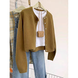 Soft Glutinous Solid Color Simple Short Design Knitted Cardigan Women 2025 Autumn And Winter Small Man Top Sweater Jacket HZ1208