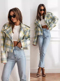 Autumn New Fashion British Suit Collar Lattice Short Hair Coat HZ1220