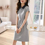 Fashion POLO Collo Colling Pinyin Long Dresses Mid-Long Dresses 2025 Summer New Casual Sports Sleeve Dress HZ1220