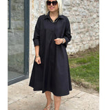 2025 Step Into The New Long Shirt Solid Temperament Commute Simple Over-Collared Cardigan Dress HZ1208