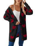 2025 New Valentine's Day Love Knitted Cardigan V-Neck Button Long Coat Sweater Woman HZ1208