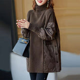 2025 Autumn And Winter New Ocean Collar Splicing Sweater Female Korean Version Of The Fashion Loose Warm Coat Design Sense Niche HZ1220