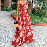 2025 Women's New Fashion Floral Blouse Sling Lotus Leaf-Side Cake Dress Suit For Women HZ1208