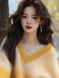 C¨¦t-In-Mem¨¦ V-Neck Gradient Knitted Jersey Woman 2025 New European Top Temperament Loose Soft Sweater HZ1208