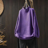 Artistic Retro Half-High Sweater Women Loose Large Plate Type 2025 Autumn And Winter Casual Knitted Jersey HZ1220