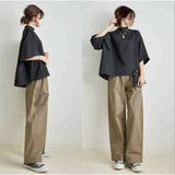 Japan And South Korea In The Spring And Summer New Temperament Loose Sleeve Top + Loose Broad Leg Pants Two Sets Of Women HZ1220