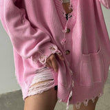Fashion Dopamine Broken Sweater Cardigan Autumn New Simple Set Loose Gentle Casual Casual Women HZ1208