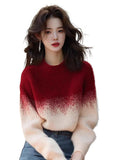 Ankola Red Apricot Gradient Round-Neck Sweater Women's 2025 New Winter Knitted Shirt Unique Super-Looking Top HZ1208