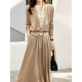2025 Autumn Suit Hit Fake Two V-Neck Knitted Cardigan / Actually Tight Waist Half-Dressed Woman HZ1220