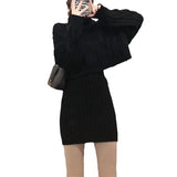 Korean Autumn And Winter French Gentle Hemp High-Necked Short Sweater + Knitted Skirt Woman HZ1220