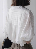 2025 Spring And Summer Loose Thin Sunscreen Striped Cotton Long Sleeve Shirt In The Long Retro Coat HZ1220