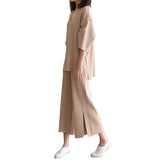 Gentle Wind Knitted Set Of Trousers Autumn New V-Neck Top + Open Wide Leg Pants Fashion Temperament Two-Set HZ1220
