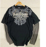 New Street Trendy TAPOUT Printed T-Shirt Fake Two-Piece Blouse Casual Hip-Hop Long-Sleeved T-Shirt HZ1208