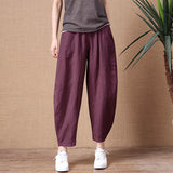 Small Cotton Wide Leg Pants Women 2025 Summer New Loose Large Size Linen Nine Casual Pants Outside Wearing HZ1220