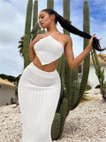 New Irregular Sexy Knitted Sweater Sling Vest Women Tight-Bag Ass Skirt Set HZ1208