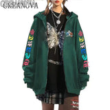 Cardigan Jersey Art Letter Street Hickolote Harajuku Y2k Black Zipper Hoodie Woman HZ1208
