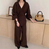 Autumn 2025 New Fashion Retro Lazy Knitted Set Women's Cardigan Jacket Wide Leg Pants Two Sets HZ1220
