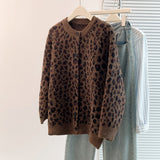 Large-Size European Version Of Retro Lazy Chic Leopard Single-Rower Buckle 2025 Knitted Cardigan Sweater Coat Women's Clothing HZ1208