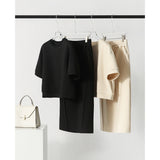 2025 Summer New Fashion Sports Casual Lazy Set Soft Short-Sleeved Top + Open Skirt Suit HZ1220