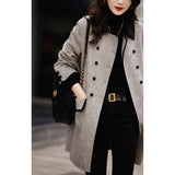 2025 Autumn And Winter Retro New Fashion Double Buckle Leisure Long Temperament Bump Color Small Collar Hairs Of The Coat Woman HZ1220