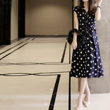 French Retro Wave Dot Dress 2025 New Women's Summer Waist Thin Temperament Design Sense Small Chiffon Skirt HZ1220