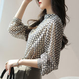 Genre Wearing Beauty Thin Paper People Print Half-High Collar Double-Layer Heavy Joe Its Simulation Silk Shirt Woman HZ1220