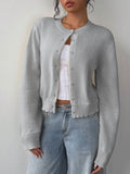 Autumn And Winter Sweater Women's Fashion Thin Round-Neck Long Sleeve Button Short Loose Cardigan Top Coat HZ1208