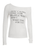 2025 Autumn Letter Print Thin Perspective T-Shirt Hottie Fashion Slanted Shoulder Long-Sleeved Top HZ1220