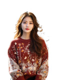 New Retro-Red Age-Red Red Sweater In Autumn And Winter 2025 Women Loose Outer Wear Cover-Up Knitted Shirts HZ1208