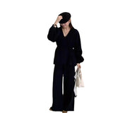 Autumn 2025 New Fashion Retro Lazy Knitted Set Women's Cardigan Jacket Wide Leg Pants Two Sets HZ1220