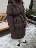 2025 Leisure Collection Waist Thin Long Bread Cotton Clothes Women Thick Warm Cotton Coat Brown HZ1208