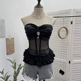 Purely Eager Heavy-Working Transduce Mesh Lace Spliced Ribbon Ribbon Strap Chest Pad Tector Blouse 2721 HZ1208