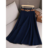 2025 Women's Spring And Autumn Solid Color Casual Bvy Skirt With Belt HZ1208