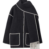 Women's Clothing 2025 Autumn And Winter New Fashion Wool Coat Thick Loose With Scarf Tid Lady HZ1220