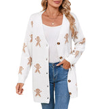 Autumn And Winter New Sweater Female Christmas Cartoon Embroidered Long Knitted Cardigan Jacket HZ1208