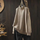 Artistic Retro Half-High Sweater Women Loose Large Plate Type 2025 Autumn And Winter Casual Knitted Jersey HZ1220