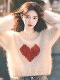 White Love Print Lazy Sweater Knitted Women 2025 Autumn And Winter New Korean Atmosphere Feeling Top HZ1208