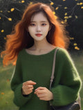 This Year's Popular Green Horse Sea Hair Sweater Women's Autumn And Winter Lazy Style Design Is Super Good-Looking Thick Small Fragrant Blouse HZ1208